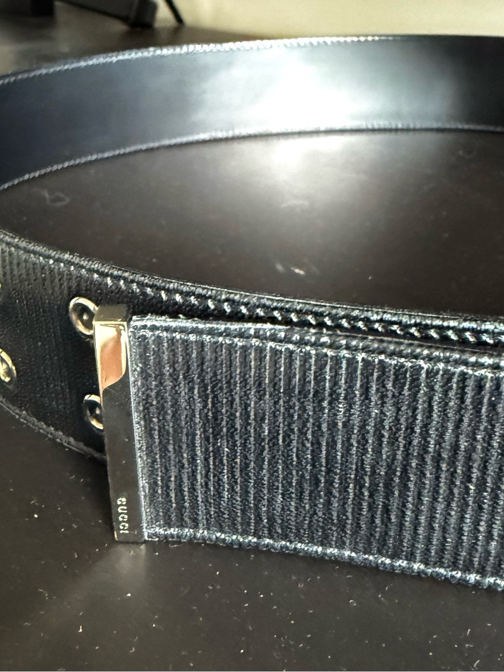 Gucci Black Ladies Webbing Belt with Polished Silver Buckle